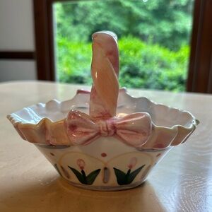 Decorative Ceramic Basket w/flowers violet/pink/green w/tag Ashley Collection